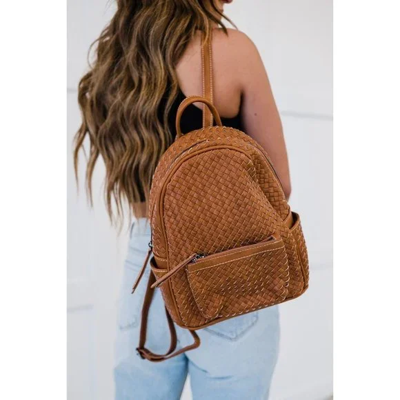 Shomico Vegan Leather Handmade Backpack SHomico Backpack Vegan Woven Leather Purse Trendy Casual  main image 3